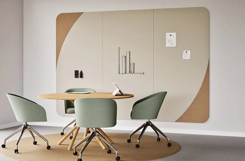 Chameleon Curve Wall Combi met whiteboard en akoestisch vilt